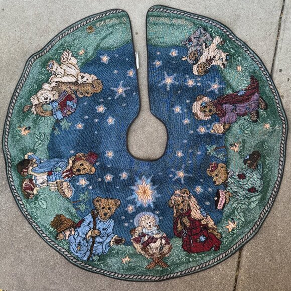 Vtg Boyds Bears & Friends Christmas Tree Skirt Holiday Pageant Tapestry Nativity - Picture 1 of 5
